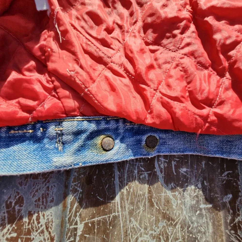 True VTG Lined Denim Trucker Jacket Type 3 Lg (Boxy) Faded And Stained Red Gut
